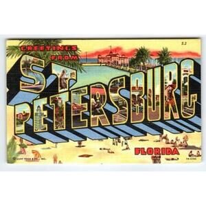 Vintage Linen Greetings From St. Petersburg Florida Curteich 1951 Postcard